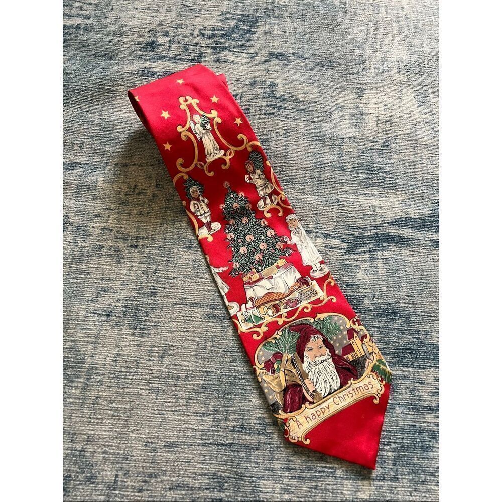 Vintage Wembley Red Golden Yellow Star Holiday Christmas Tie